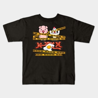 Police Line Do Not Cross Pig And Chicken Meat Lover Food Pun Kids T-Shirt